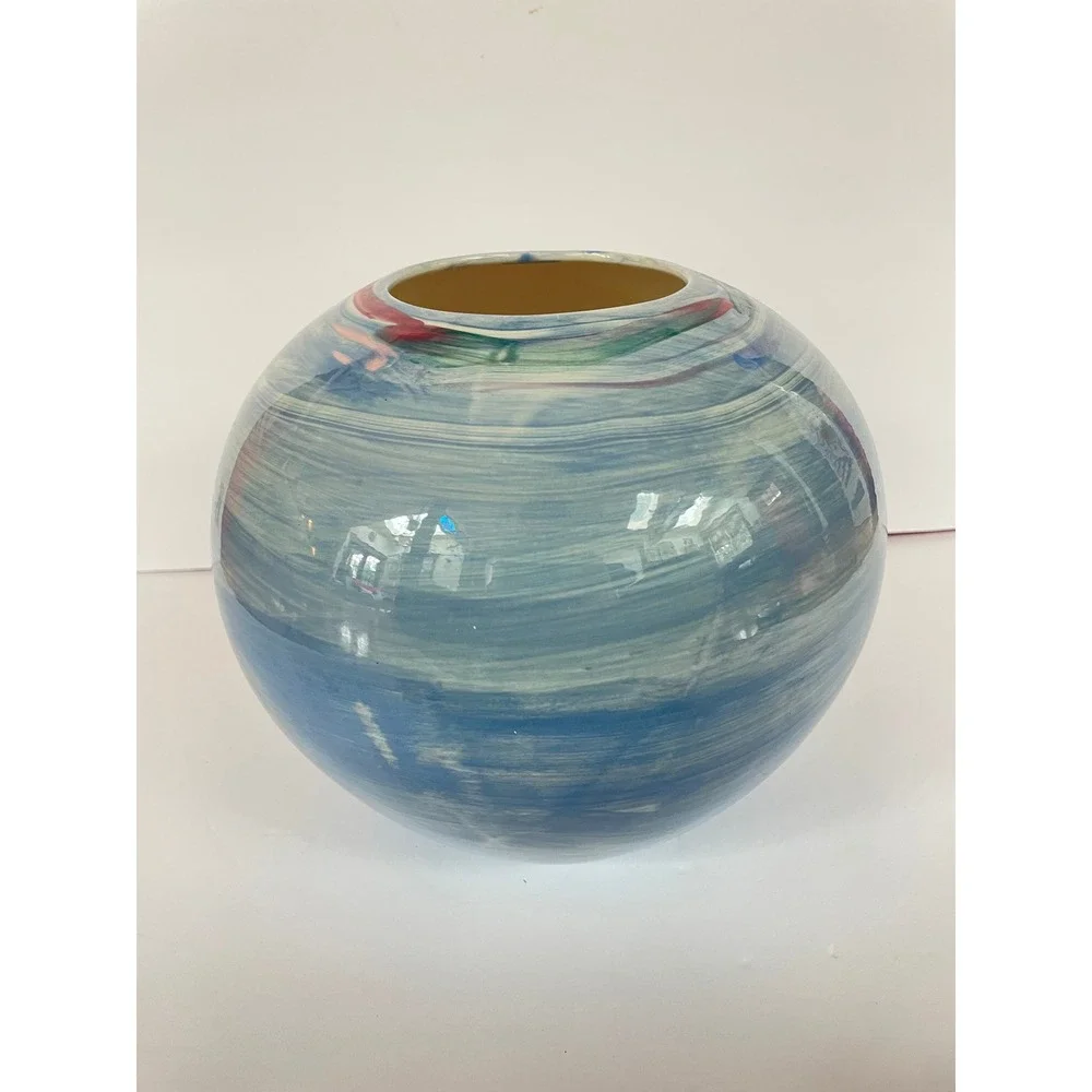 Randy Redfield Kibak Ceramic Vase Sign Contemporary Blue Abstract Studio Pottery